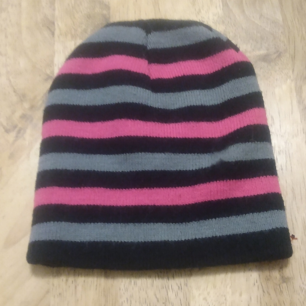 Pink and grey beanie hat